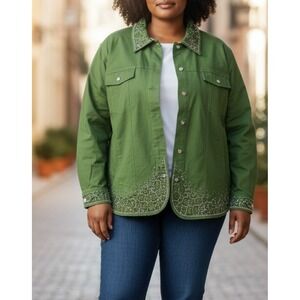 QUACKER FACTORY Plus 3X NWT Green Rhinestone Embellished Stretch Cotton Jacket